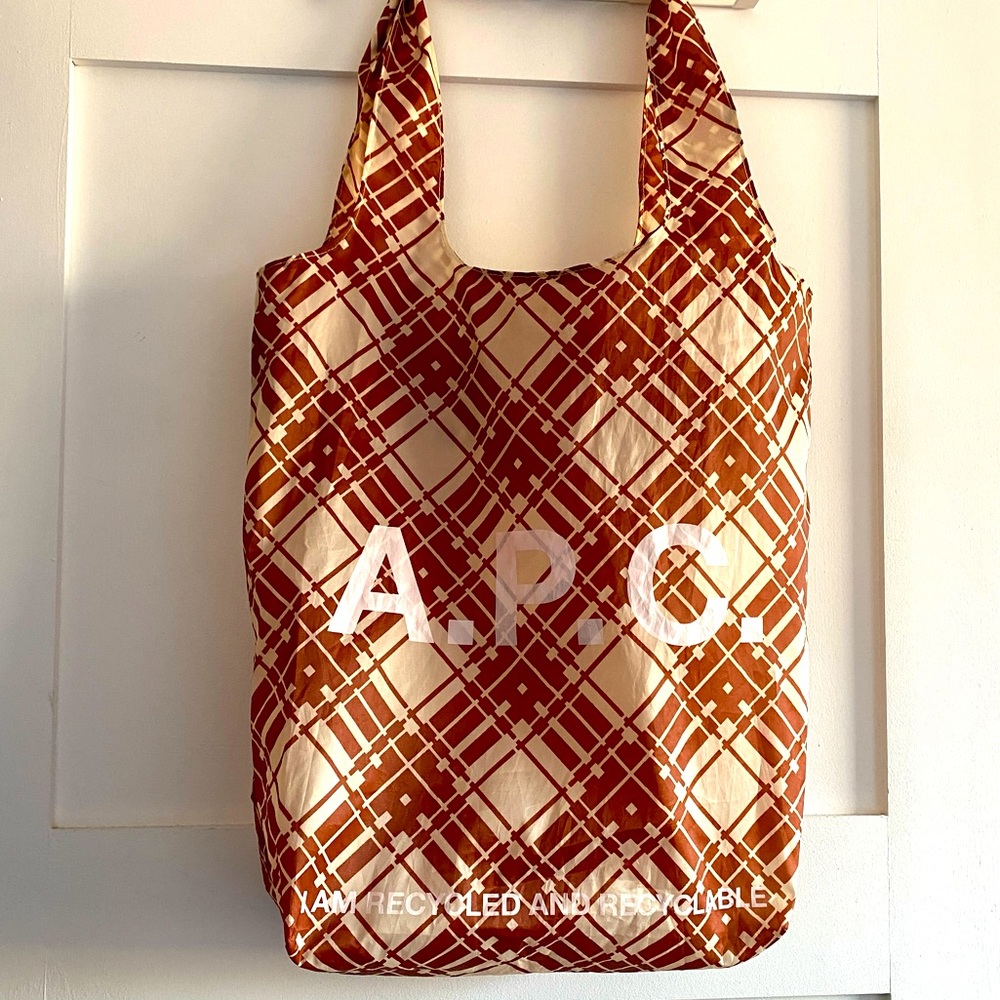 APC Brand new nylon reusable shopping tote in gingham plaid seen on Greta Gerwig